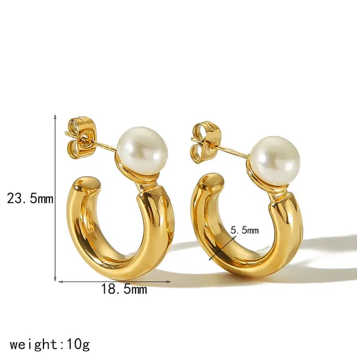 1 Pair Simple Sweet Style Geometric Stainless Steel  Gold Color Inlay Artificial Pearls Women's Stud Earrings Picture3